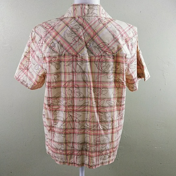 Short Sleeved Plaid & Floral Print Shirt PL NWOT - Picture 3 of 7